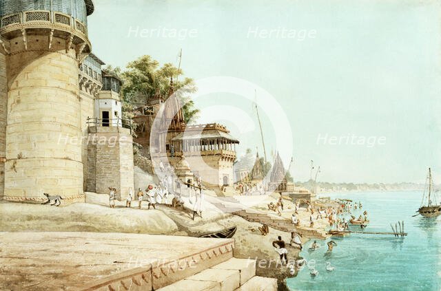 View of the Benares ghats, 1825. Creator: James Prinsep.