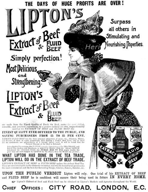 Advertisement for Lipton's Extract of Beef & Fluid Beef, 1898. Creator: Unknown.