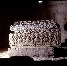 Sarcophagus with relief and ornaments of pineapples, palmettes and sogeados from the Church of Sa…