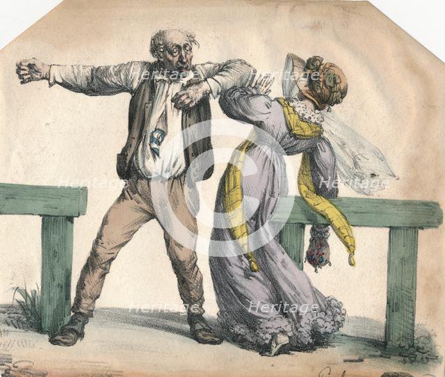 Man attacking a woman, 1855. Creator: Unknown.