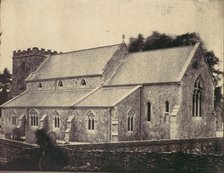 St. Cyriac Church at Lacock Abbey, Ghost Figure of Man in a Top Hat in Foreground, 1850s. Creator: Unknown.