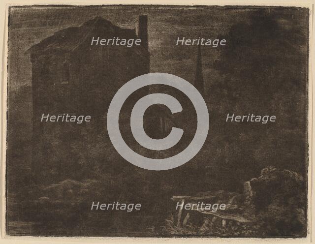 Nocturnal Landscape with House and Church Spire, probably c. 1660. Creator: Allart van Everdingen.