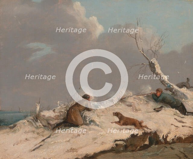 Duck Shooting in Winter, ca. 1825. Creator: Henry Thomas Alken.