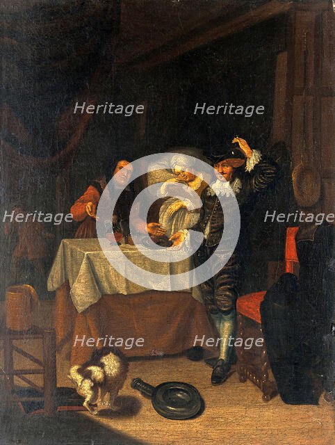 A physician examining a urine flask, c17th century. Creator: Unknown.