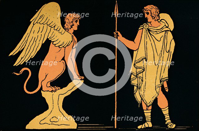 'Oedipus and the Sphinx', 1880. Artist: Antique.