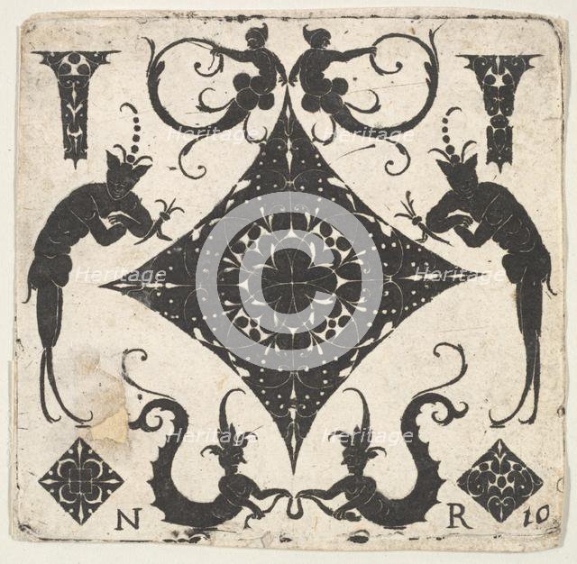 Concave Lozenge-shaped Panel and Grotesque Figures, ca. 1620-30. Creator: Noel Rouillard.