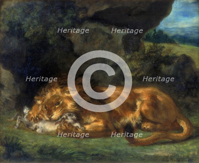 'Lion Devouring a Rabbit', 19th century. Artist: Eugène Delacroix