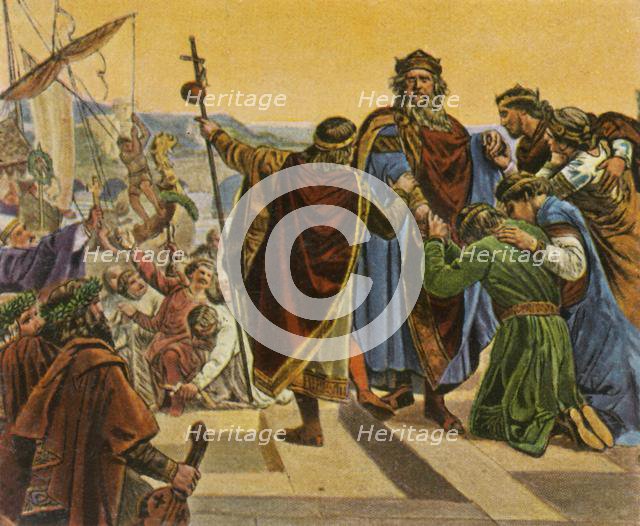 Barbarossa bids farewell as he leaves on his crusade, 1189, (1936).  Creator: Unknown.