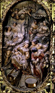 Birth of the Virgin Mary, detail of the altarpiece in the church of Santa María de Arenys de Mar.