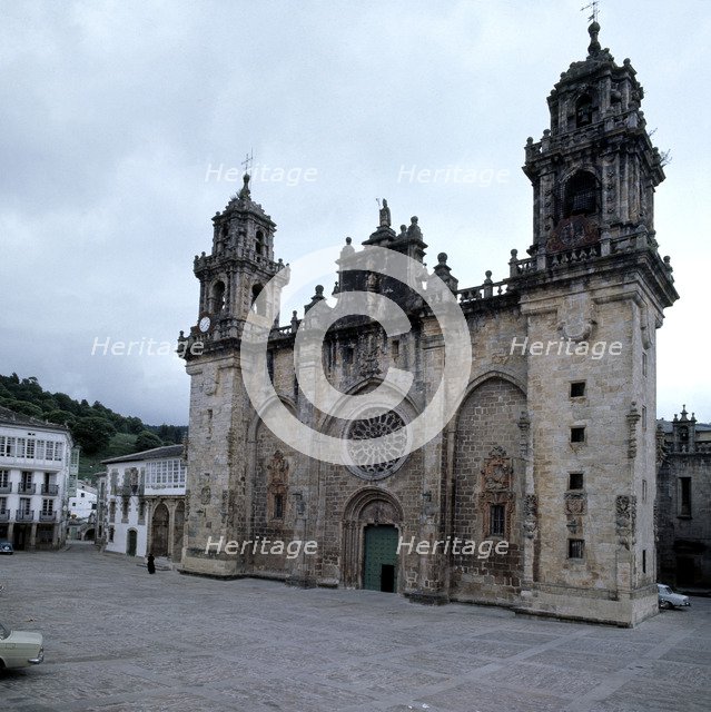 Façade of the Cathedral of Mondoñedo (Lugo), the cathedral has several styles by successive addit…