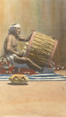 Hopi Musician Playing Drum, n.d. Creator: H. R. Robinson.