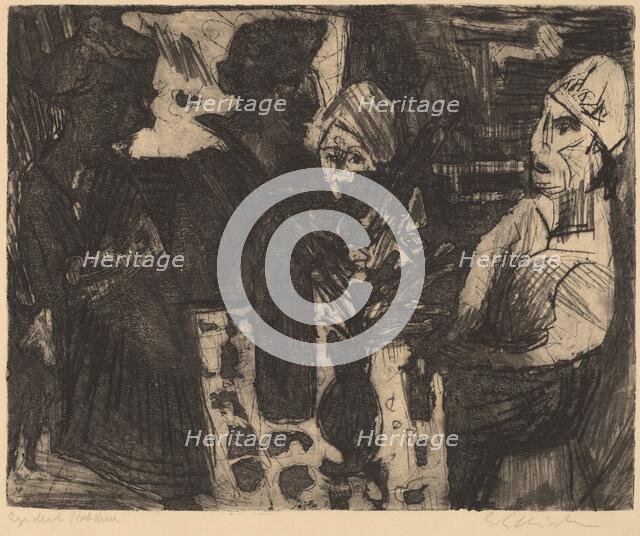 Women at a Table in a Room (recto) / Nude Woman (verso), 1920. Creator: Ernst Kirchner.