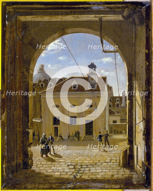 Sainte-Barbe college courtyard, rue de Reims, c1824. Creator: Etienne Bouhot.
