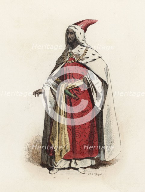 Lord of the Court of Ethiopia, in the modern age, color engraving 1870.