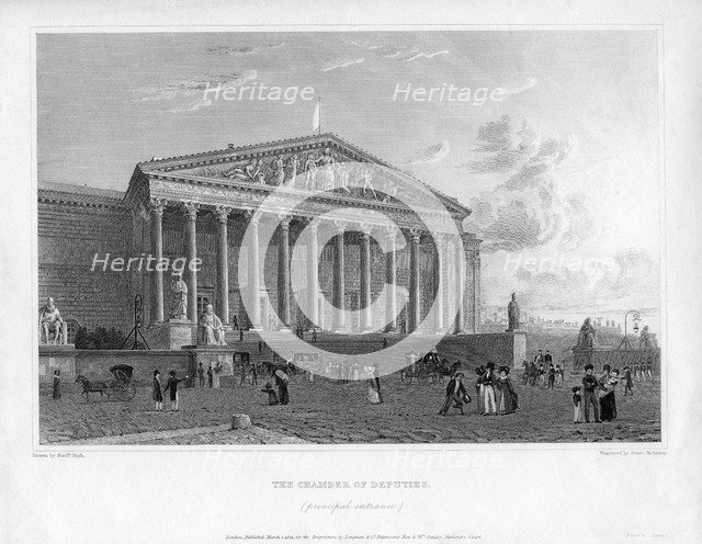 The Chamber of Deputies, principal entrance, Paris, France, 1822. Artist: J Redaway