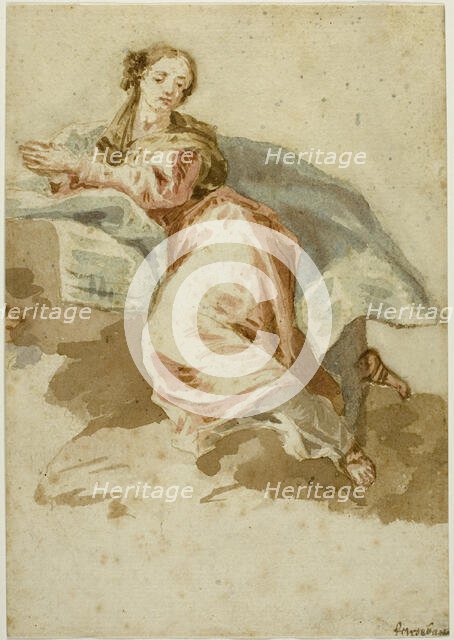 Draped Female Figure at Prayer, n.d. Creator: Francesco Fontebasso.