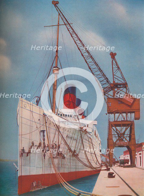 'One of the Most Popular Transatlantic Liners, the Mauretania at Southampton', 1937. Artist: Unknown.