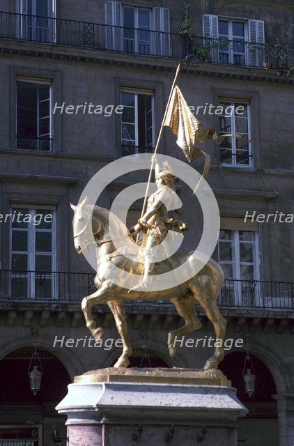 Gilded equestrian statue of St Joan of Arc, 19th century. Artist: Unknown
