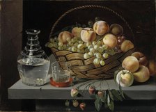 Peaches and grapes in a basket, 1826-1885. Creator: Ivan Timofejevits Hrutski.