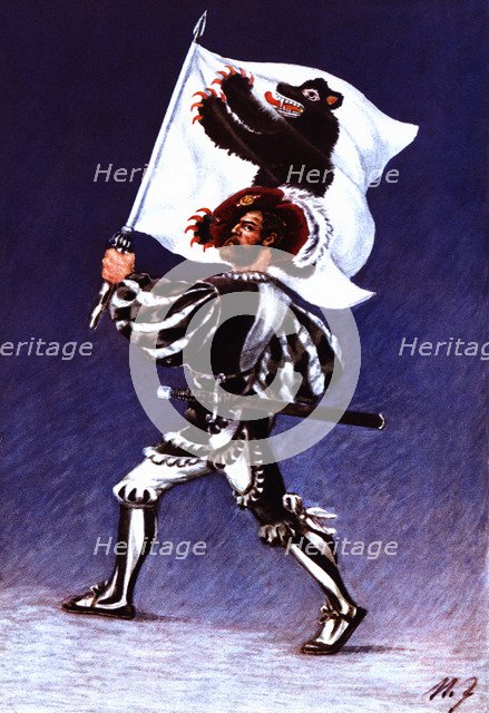 Flag bearer from the canton of Appenzell, c. 1510. Color engraving from 1943, published by Editio…