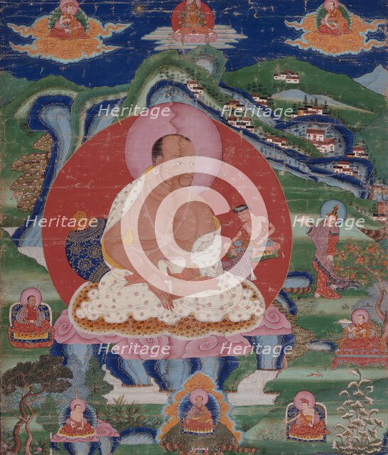 Padma Dorje (1128-88) as a Mahasiddha (Great Adept) and Lamas, mid 18th century. Creator: Anon.