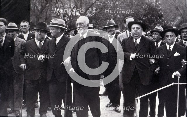 Second Republic, demonstration on May 1, 1931 in Madrid, headed by Unamuno, Largo Caballero, Inda…