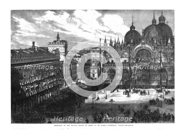 'Reception of the Italian Troops in front of St. Mark's Cathedral, Venice', 1866. Artist: Unknown.