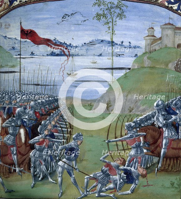 Caesar and Pompey fighting the Gauls, 1473.  Creator: Master of the London Wavrin.