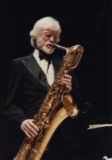 Gerry Mulligan, Barbican, London, 1989. Creator: Brian Foskett.