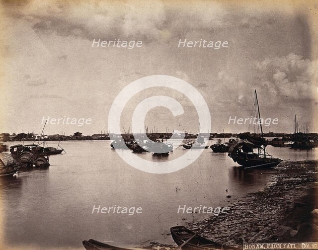 Canton, China: boats off the coast of Canton City, looking south to Honam island, c1873. Creator: William Pryor Floyd.