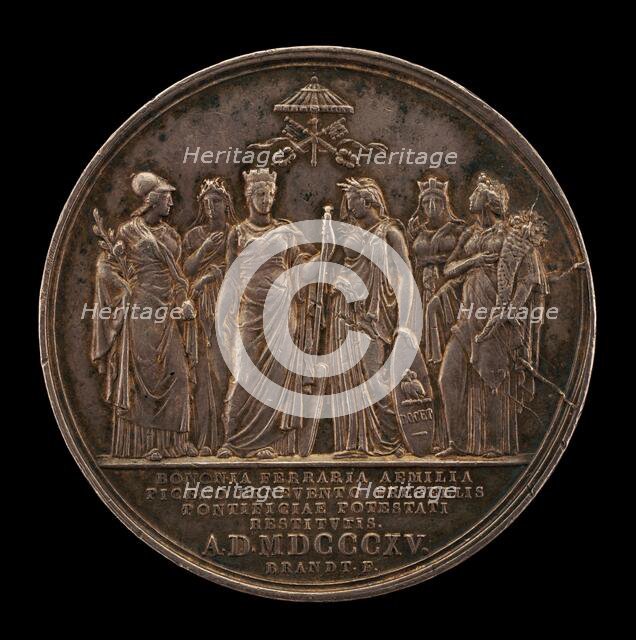 Rome and the Papal States Welcoming the Return of the Pope from Imprisonment [reverse], 1816. Creator: Henri François Brandt.