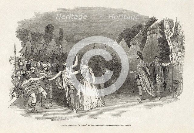 Opera Attila by Giuseppe Verdi at Her Majesty's Theatre, London. From The Illustrated London News of