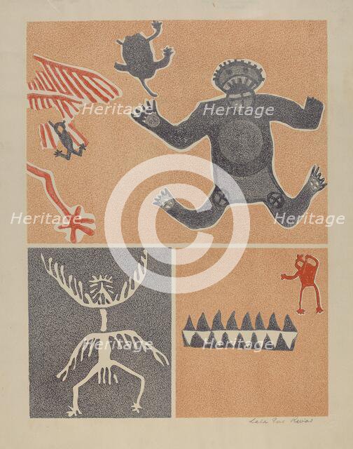 Petroglyph - Human Figures, 1935/1942. Creator: Lala Eve Rivol.