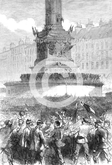 Assemblage of Paris republicans at the Column of July, Place de la Bastille, 1871. Creator: Unknown.