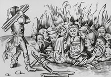 The Jews of Cologne burnt alive on the night of 23-24 August 1349, (1493), (1878).  Creator: Unknown.