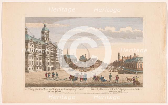 View of the City Hall in Amsterdam with firefighters on Dam Square, 1752. Creator: Unknown.