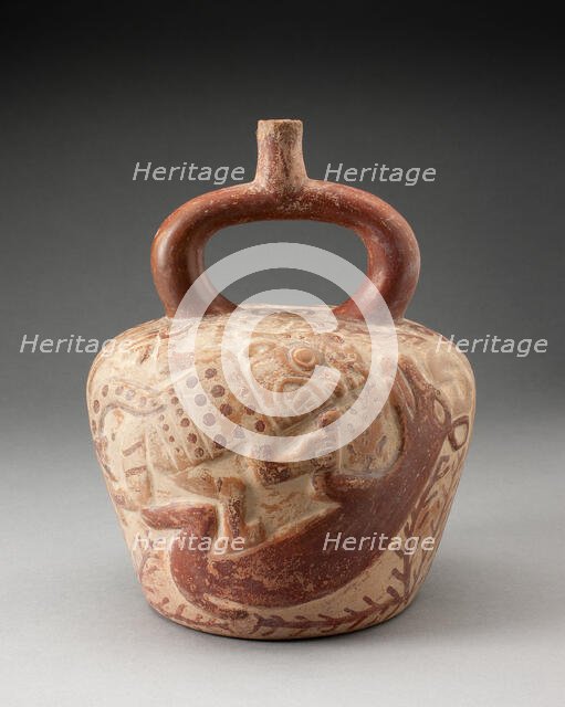 Stirrup Spout Vessel with Raised Deer Hunt Motifs, 100 B.C./A.D. 500. Creator: Unknown.