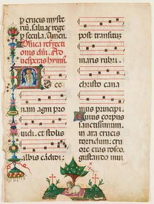 Antiphonary Leaf: Historiated "A" with Risen Christ and Agnus Dei in Bottom Margin, late 15th cent. Creator: Unknown