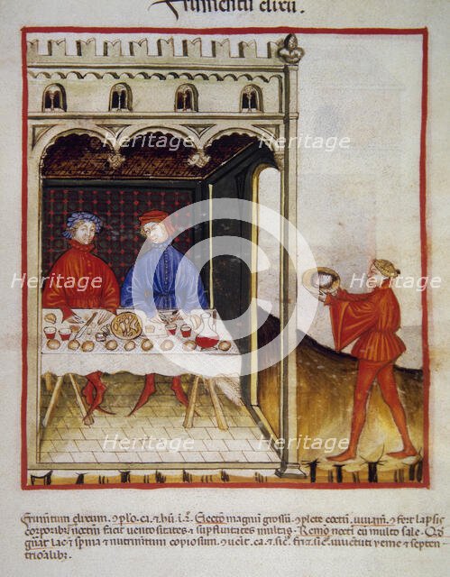 Tasting boilded wheat, 14th century. Creator: Unknown.