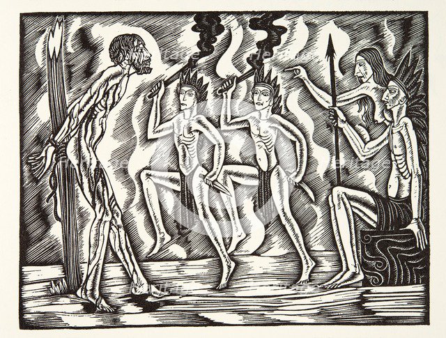 The Martyrdom, from The Travels and Sufferings of Father Jean de Brebeuf, 1938, (wood engraving).