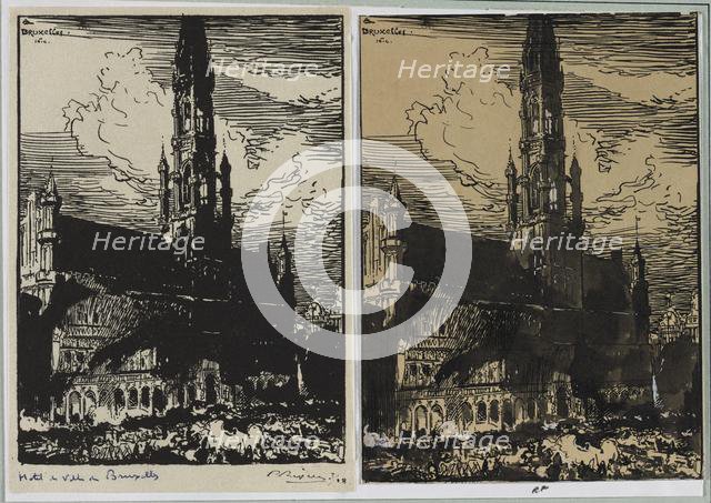 Hôtel de Ville de Bruxelles en feu, 1914. Creator: Auguste Louis Lepère (French, 1849-1918).