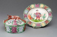 Covered Butter Dish and Stand, Staffordshire, c. 1760. Creator: Staffordshire Potteries.