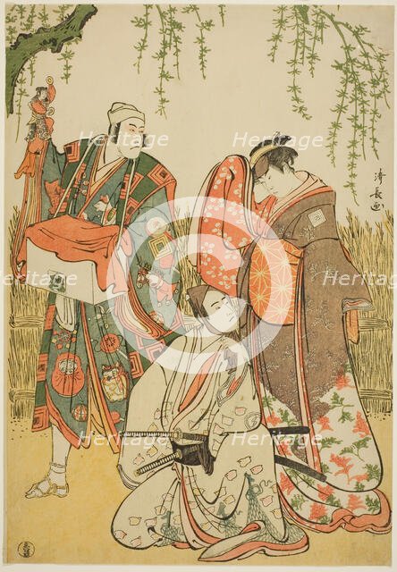 The Actors Ichikawa Yaozo III as Shiragiku, Ichikawa Danjuro V as the puppeteer Dekurokube..., 1785. Creator: Torii Kiyonaga.