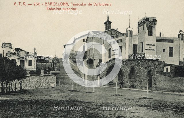 Vallvidrera Funicular, upper station, photograph of 1915, edited by ATV postcard (Angel Tolrá Via…