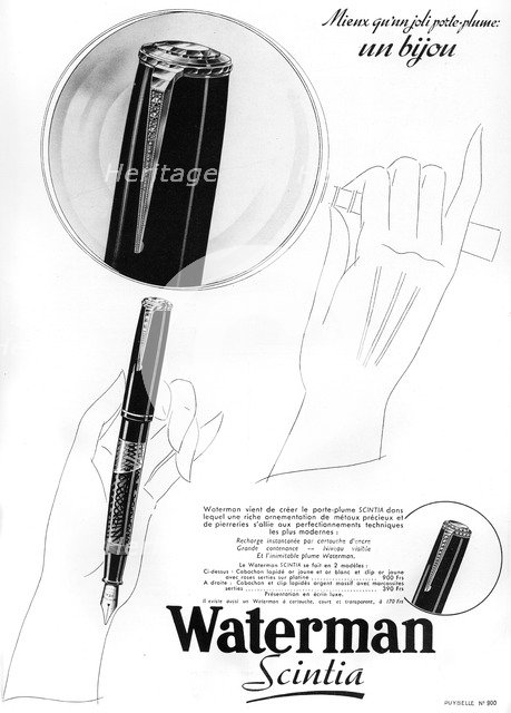An advertisement for Waterman pens, 1938. Artist: Unknown