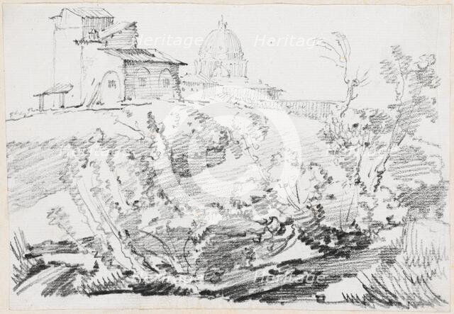 A Building on a Hill with Saint Peter's in the Distance, 1744/1750. Creator: Joseph-Marie Vien the Elder.