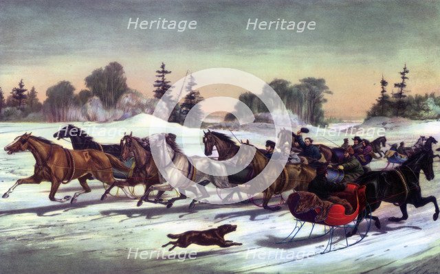 'Trotting Cracks on the Snow', 1858.Artist: Currier and Ives