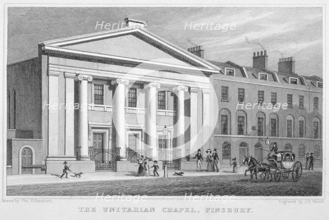 The Unitarian Chapel, South Place, Finsbury, London, 1828. Artist: Frederick James Havell