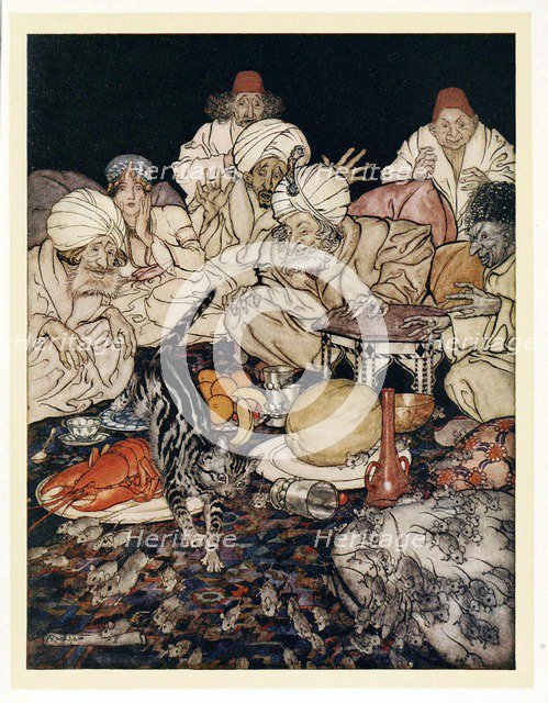 When Puss saw the rats and mice, she didn't wait to be told, from English Fairy Tales, pub. 1922. Creator: Arthur Rackham (1867 - 1939).