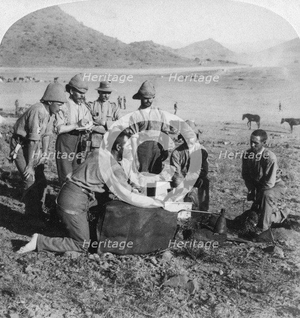 Making gas for one of the war balloons at Slingersfontein, South Africa, Boer War, 1900.Artist: Underwood & Underwood